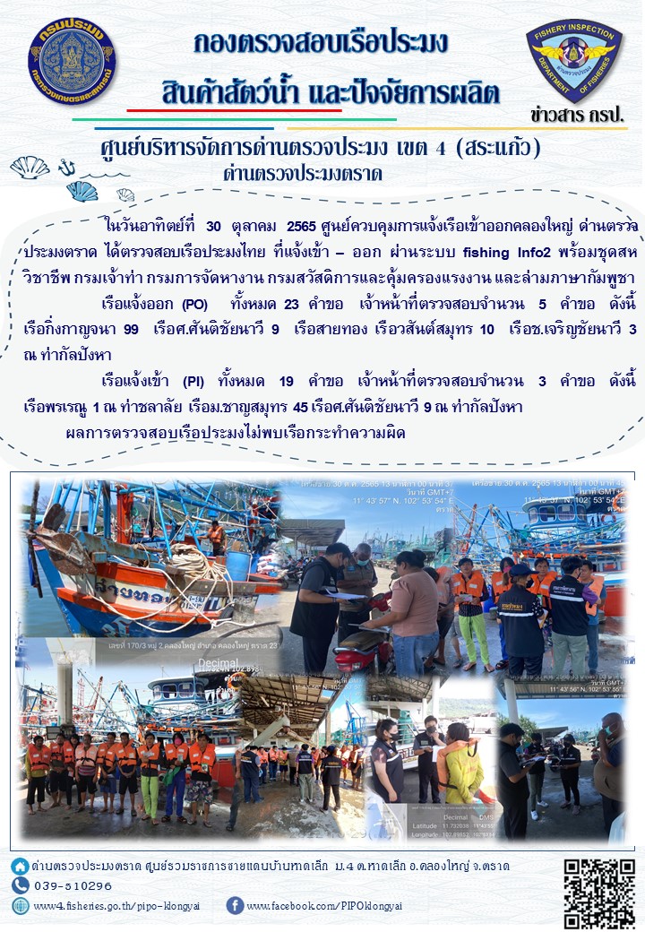 ผลการปฏิบัติงานประจำวันที่ 30 ตุลาคม 2565..คลิก