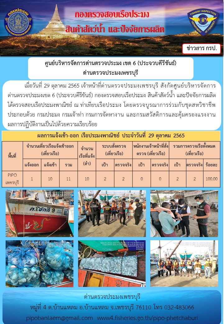 ตรวจสอบเรือประมงพาณิชย์ ณ ท่าเทียบเรือประมง..คลิก