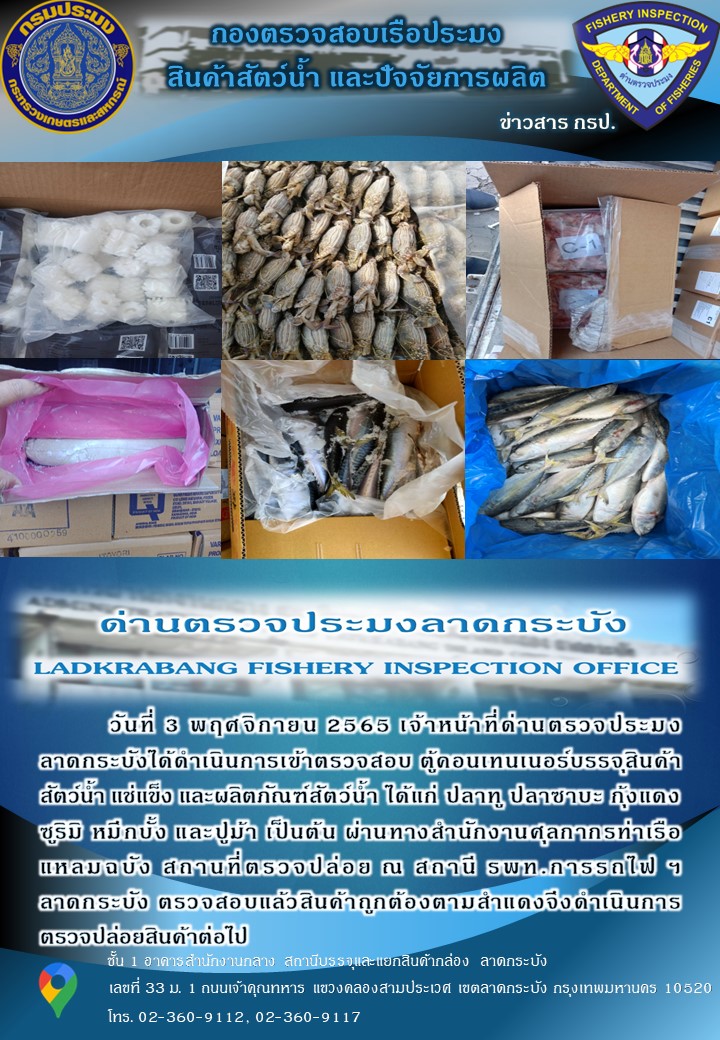 ตรวจสอบสินค้าสัตว์น้ำนำเข้าประจำวันที่ 3 พฤศจิกายน 2565..คลิก