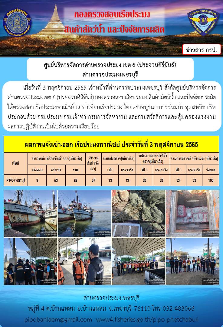 ตรวจสอบเรือประมงพาณิชย์ ณ ท่าเทียบเรือ..คลิก