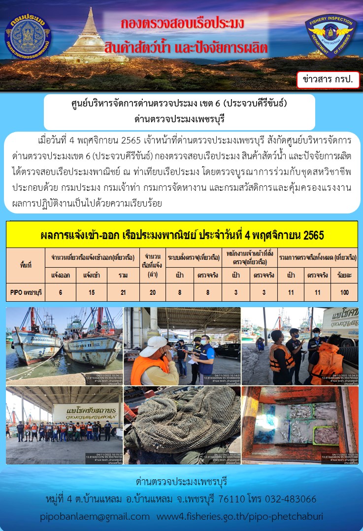 ตรวจสอบเรือประมงพาณิชย์ ณ ท่าเทียบเรือ..คลิก