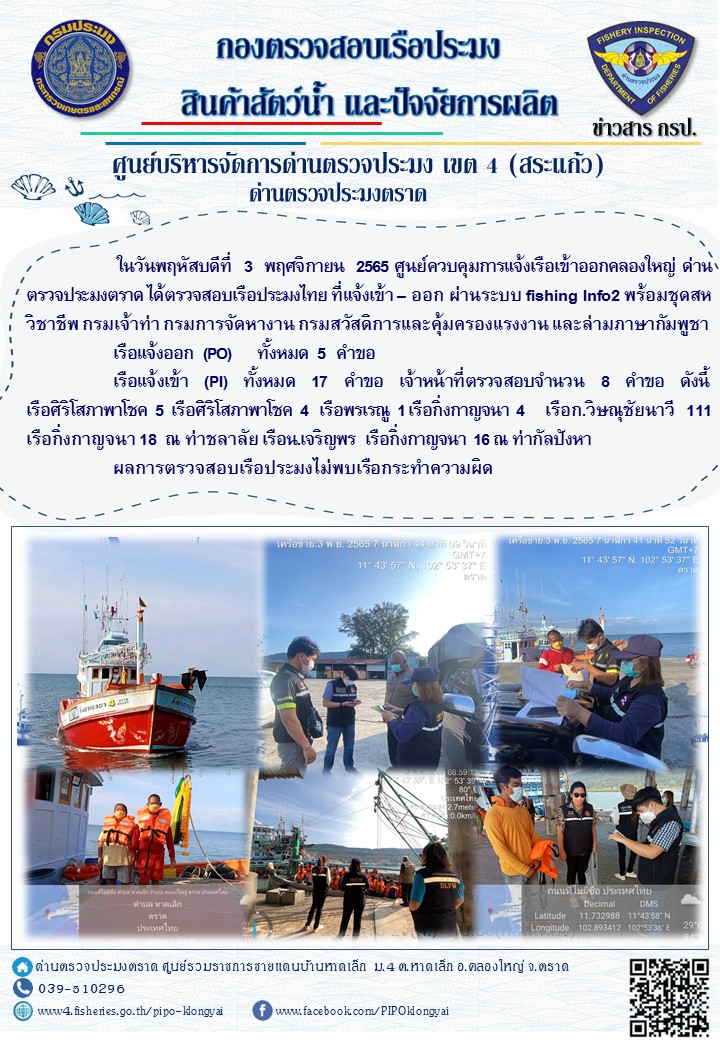 ผลการปฏิบัติงานประจำวันที่ 3 พฤศจิกายน 2565..คลิก