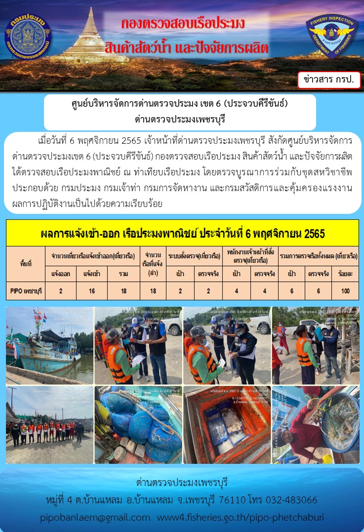 ตรวจสอบเรือประมงพาณิชย์ ณ ท่าเทียบเรือประมง