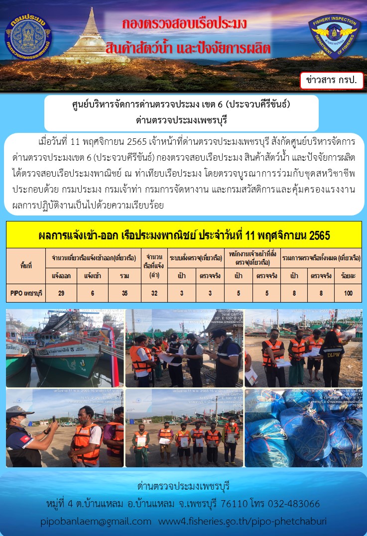 ตรวจสอบเรือประมงพาณิชย์ ณ ท่าเทียบเรือประมง