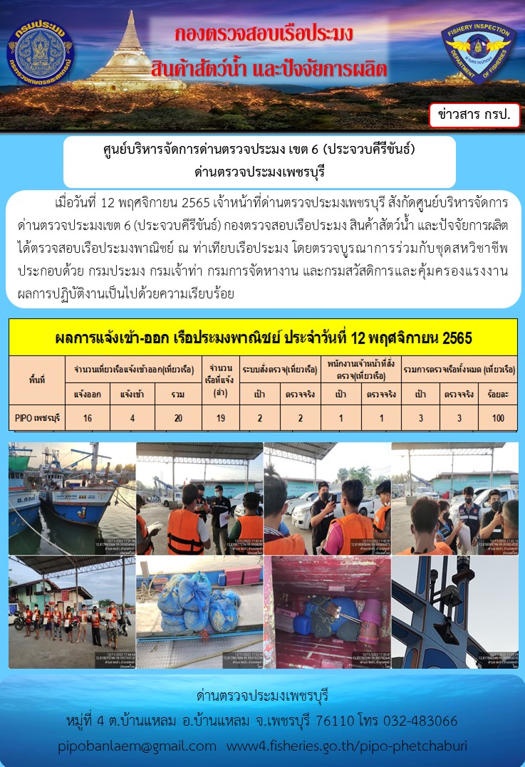 ตรวจสอบเรือประมงพาณิชย์ ณ ท่าเทียบเรือประมง