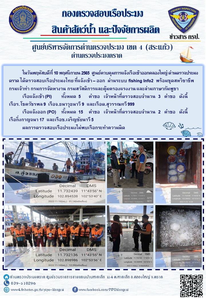 ผลการปฏิบัติงานประจำวันที่ 10 พฤศจิกายน 2565..คลิก