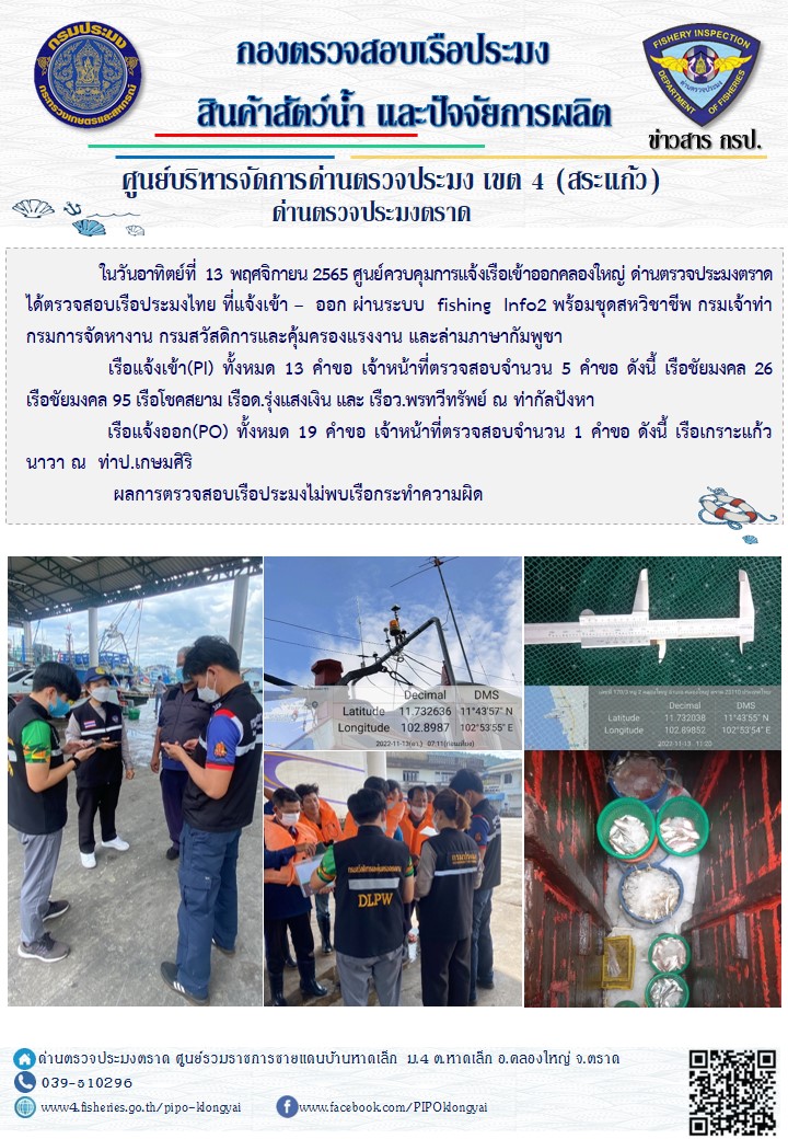 ผลการปฏิบัติงานประจำวันที่ 13 พฤศจิกายน 2565..คลิก