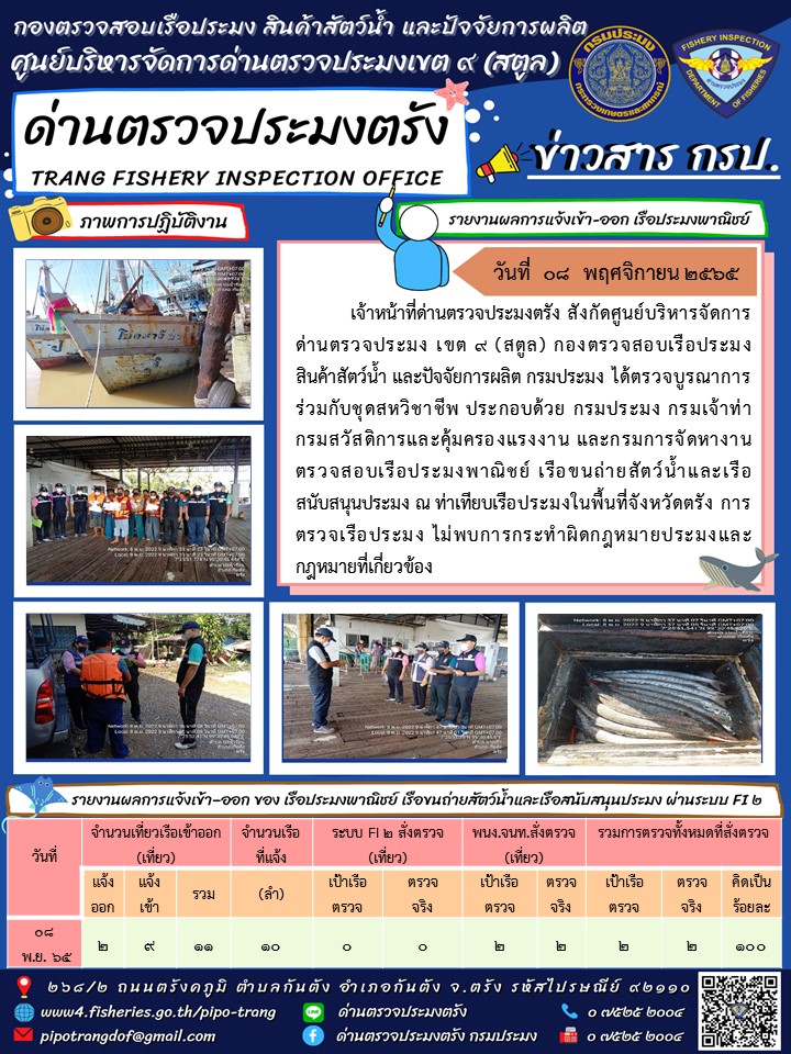 ประชาสัมพันธ์การปฏิบัติงานด่านตรวจประมงตรัง..คลิก