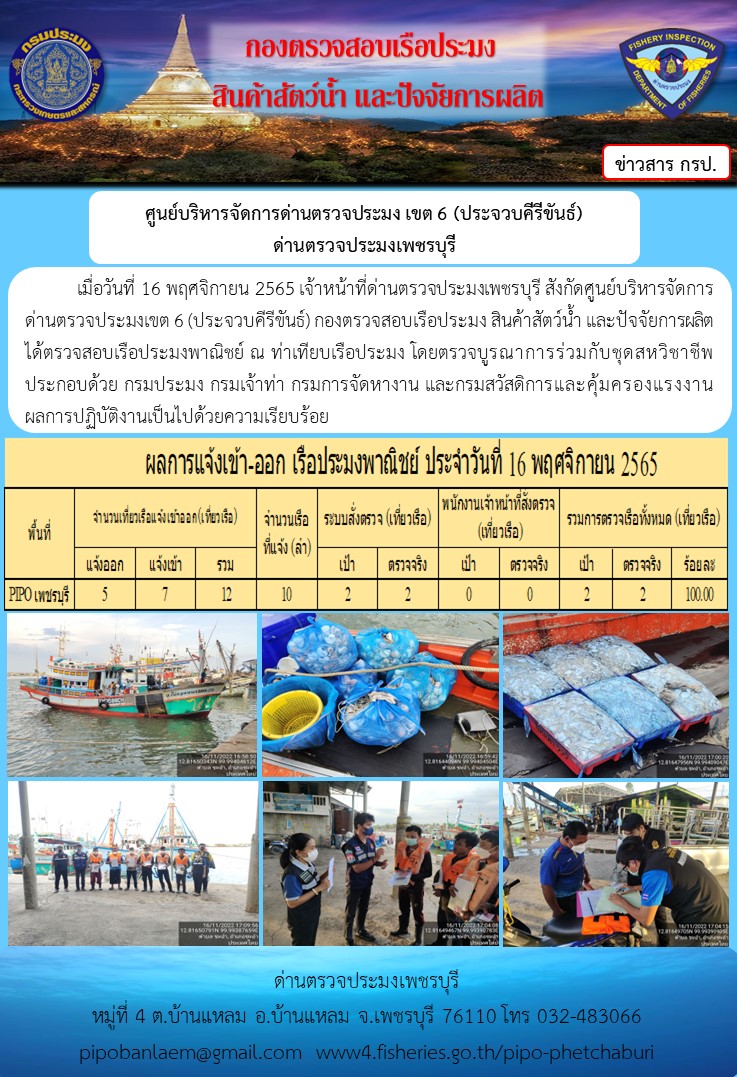 ตรวจสอบเรือประมงพาณิชย์ ณ ท่าเทียบเรือประมง..คลิก