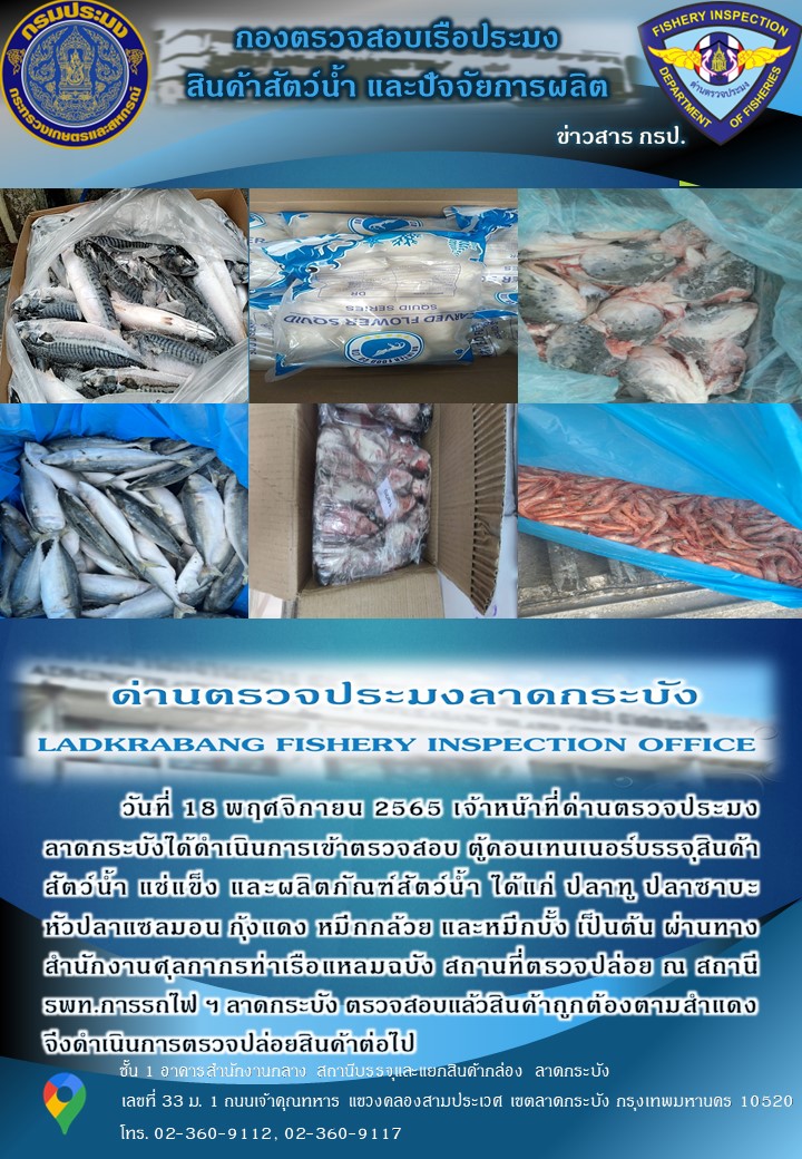 ตรวจสอบสินค้าสัตว์น้ำนำเข้าประจำวันที่ 18 พฤศจิกายน 2565..คลิก