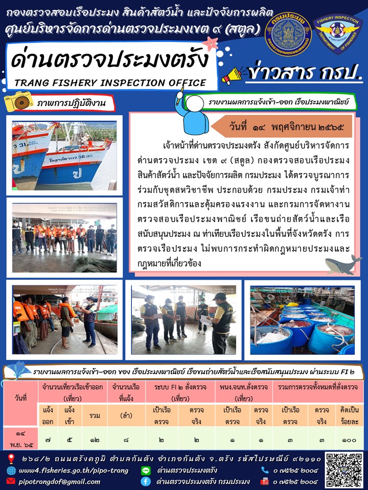 ประชาสัมพันธ์การปฏิบัติงานด่านตรวจประมงตรัง..คลิก