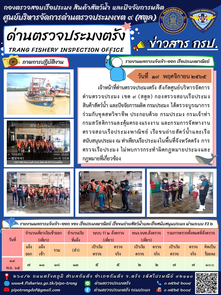 ประชาสัมพันธ์การปฏิบัติงานด่านตรวจประมงตรัง..คลิก
