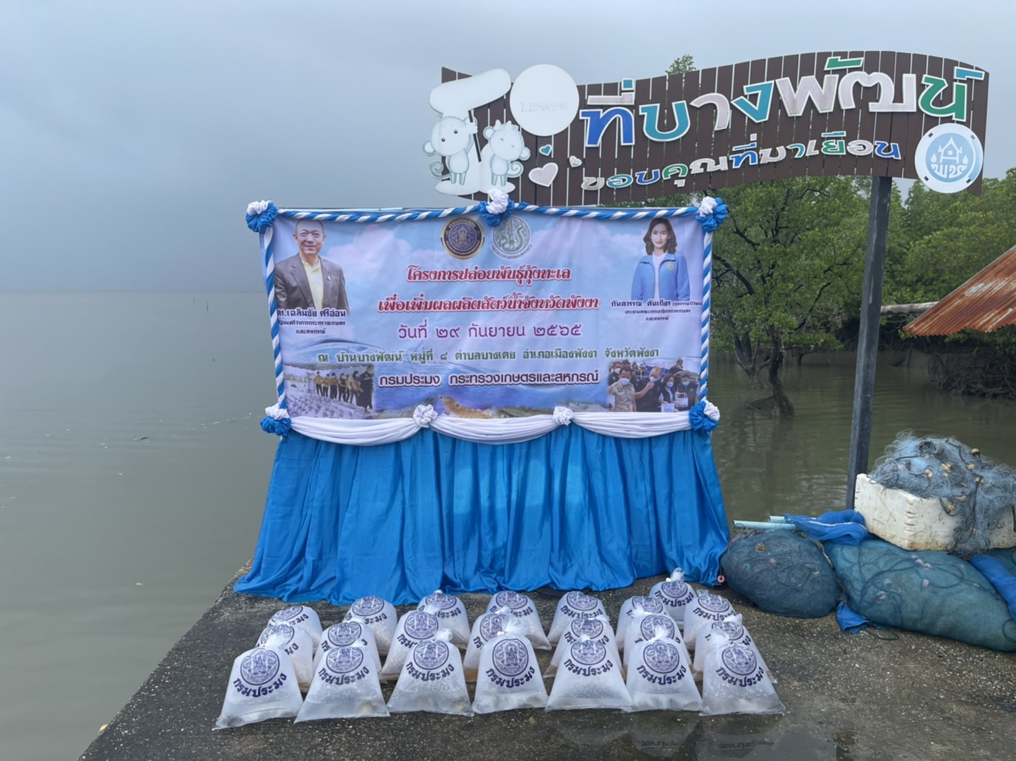 ปล่อยสัตว์น้ำลงสู่เเหล่งน้ำธรรมชาติ บริเวณชายทะเลบ้านบางพัฒน์