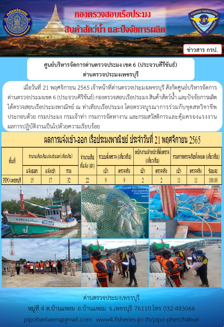 ตรวจสอบเรือประมงพาณิชย์ ณ ท่าเทียบเรือประมง..คลิก