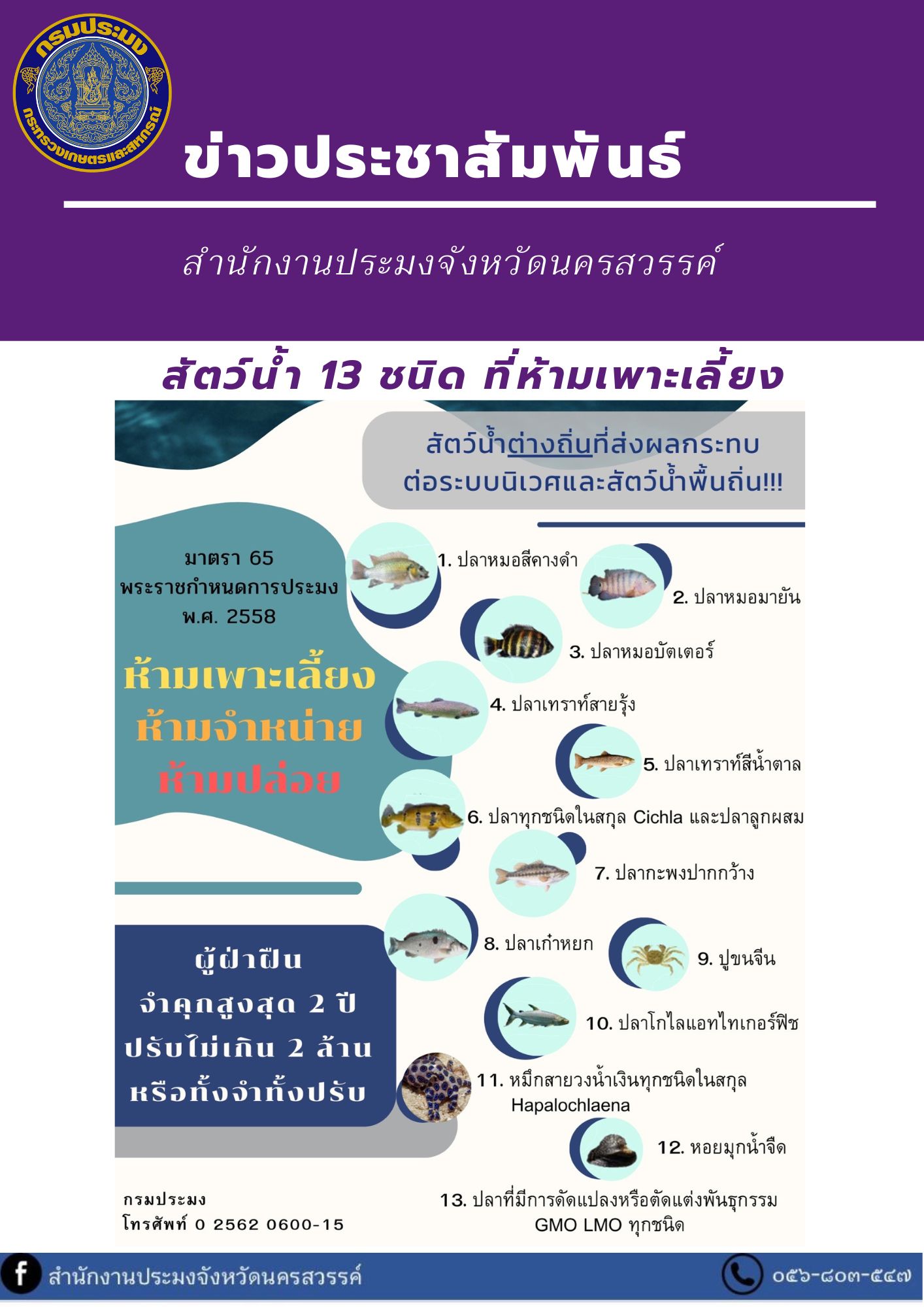 สัตว์น้ำ 13 ชนิด ที่ห้ามเพาะเลี้ยง..คลิก