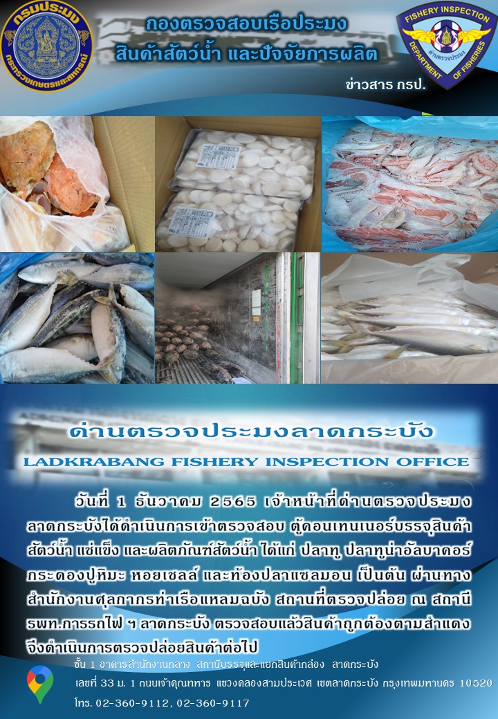 ตรวจสอบสินค้าสัตว์น้ำนำเข้าประจำวันที่ 1 ธันวาคม 2565..คลิก