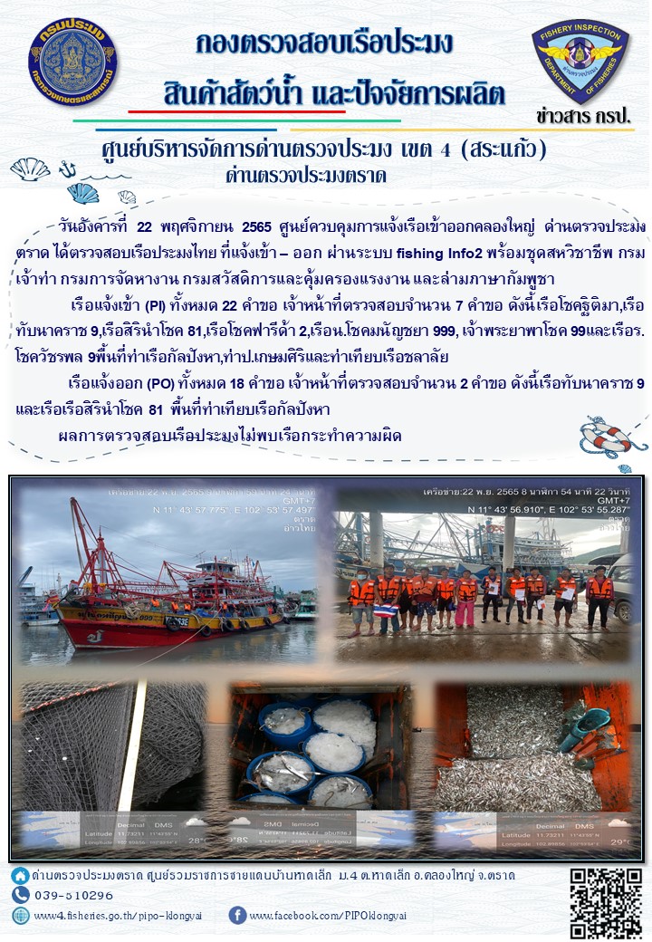 ผลการปฏิบัติงานประจำวันที่ 22 พฤศจิกายน 2565..คลิก