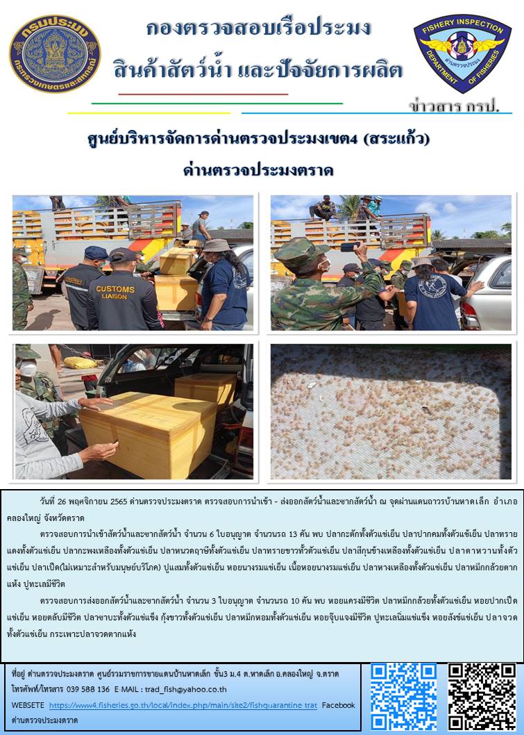 ผลการปฏิบัติงานประจำวันที่ 26 พฤศจิกายน 2565..คลิก