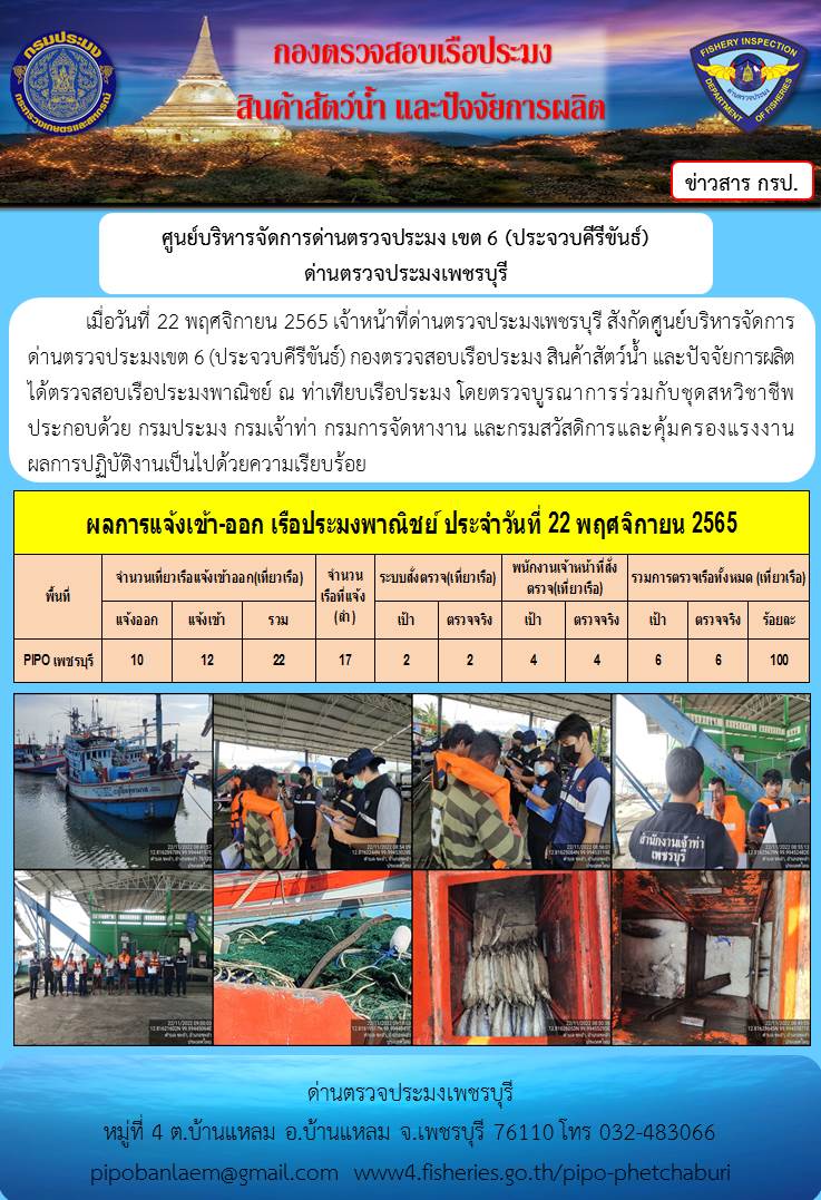 ตรวจสอบเรือประมงพาณิชย์ ณ ท่าเทียบเรือประมง..คลิก