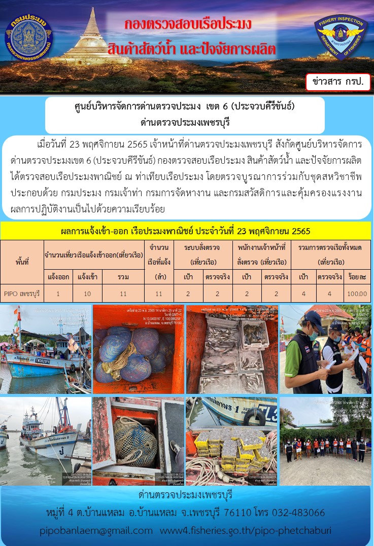 ตรวจสอบเรือประมงพาณิชย์ ณ ท่าเทียบเรือประมง..คลิก