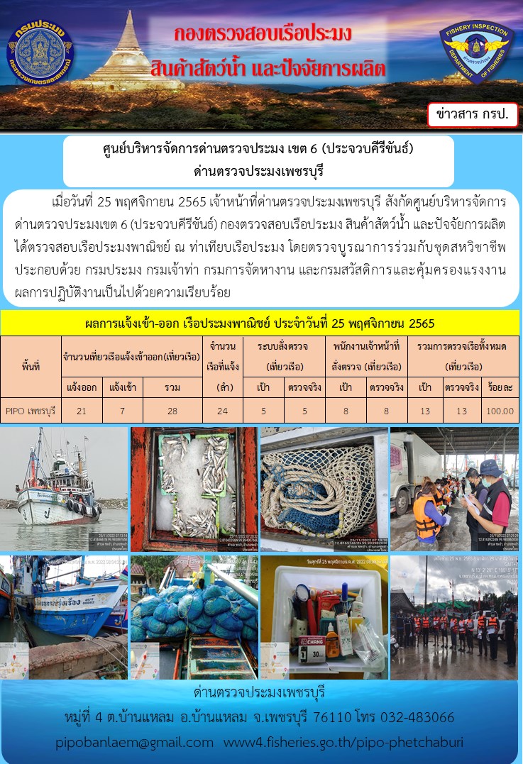ตรวจสอบเรือประมงพาณิชย์ ณ ท่าเทียบเรือประมง..คลิก