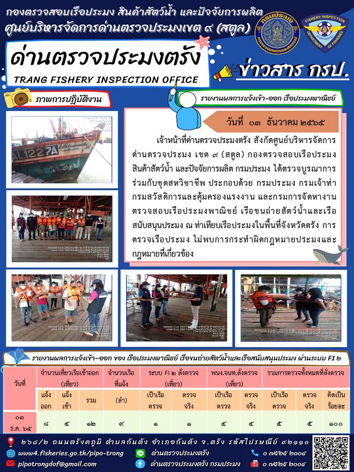 ประชาสัมพันธ์การปฏิบัติงานด่านตรวจประมงตรัง..คลิก