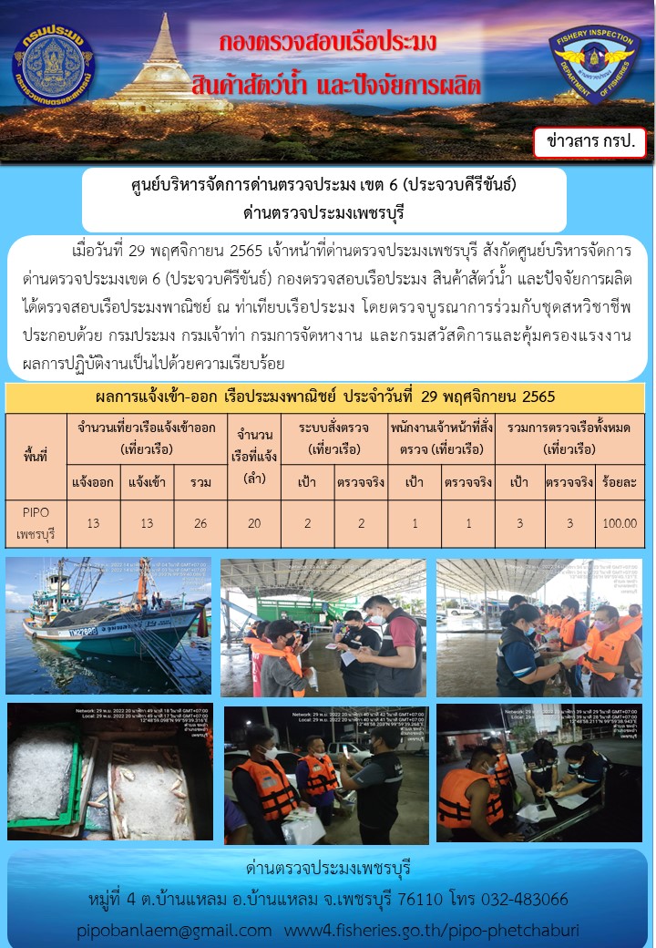 ตรวจสอบเรือประมงพาณิชย์ ณ ท่าเทียบเรือประมง..คลิก
