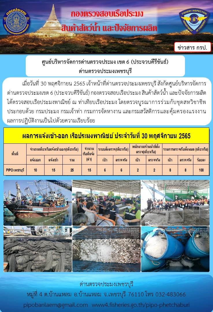 ตรวจสอบเรือประมงพาณิชย์ ณ ท่าเทียบเรือประมง..คลิก