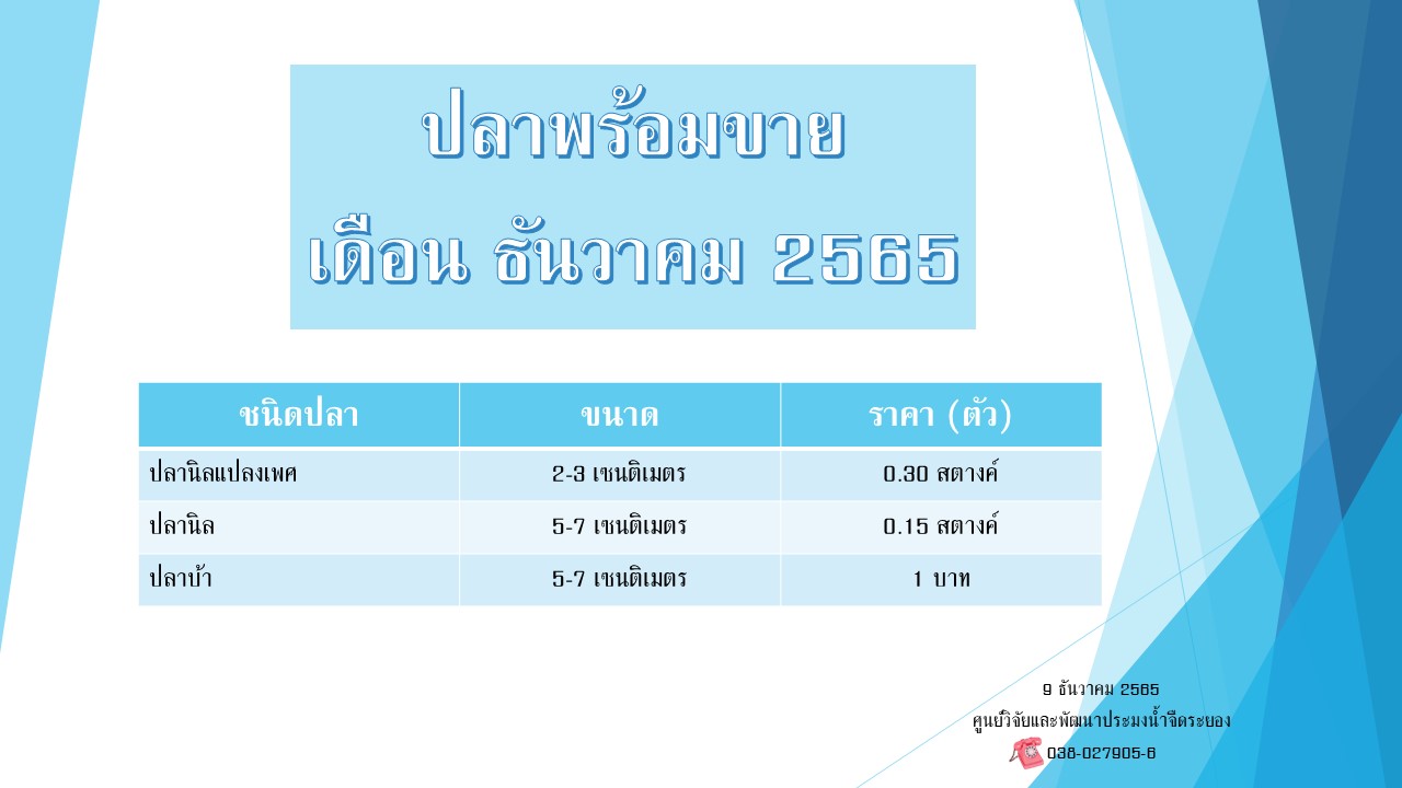 ปลาพร้อมขาย วันที่ 9 ธันวาคม 2565..คลิก