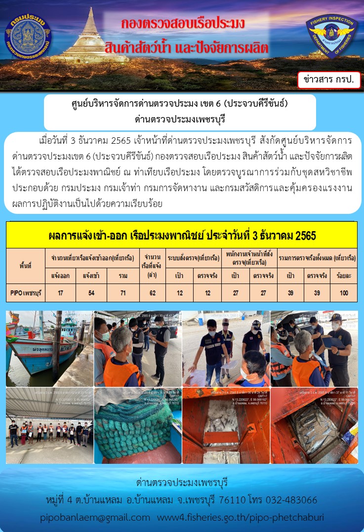 ตรวจสอบเรือประมงพาณิชย์ ณ ท่าเทียบเรือประมง..คลิก