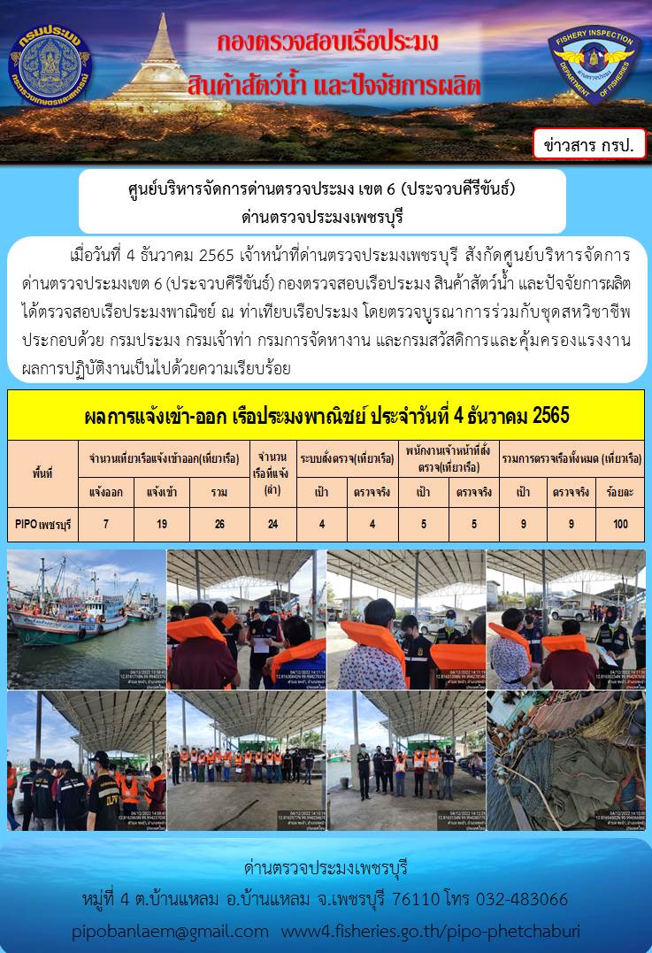 ตรวจสอบเรือประมงพาณิชย์ ณ ท่าเทียบเรือประมง..คลิก