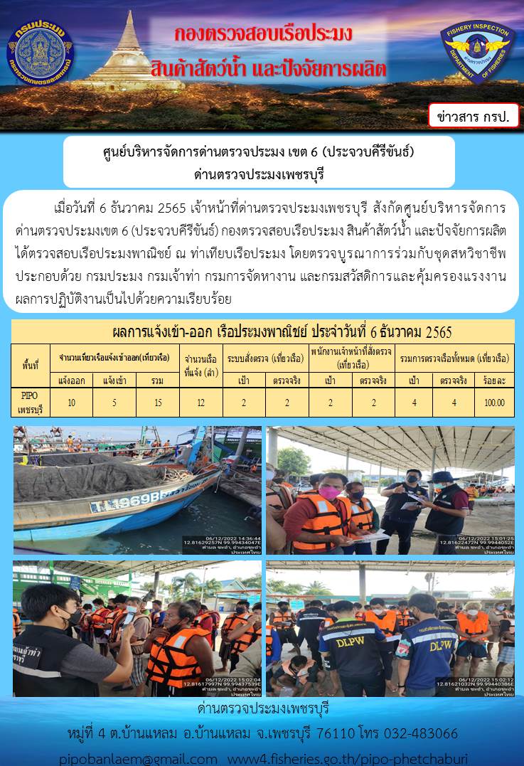 ตรวจสอบเรือประมงพาณิชย์ ณ ท่าเทียบเรือประมง..คลิก