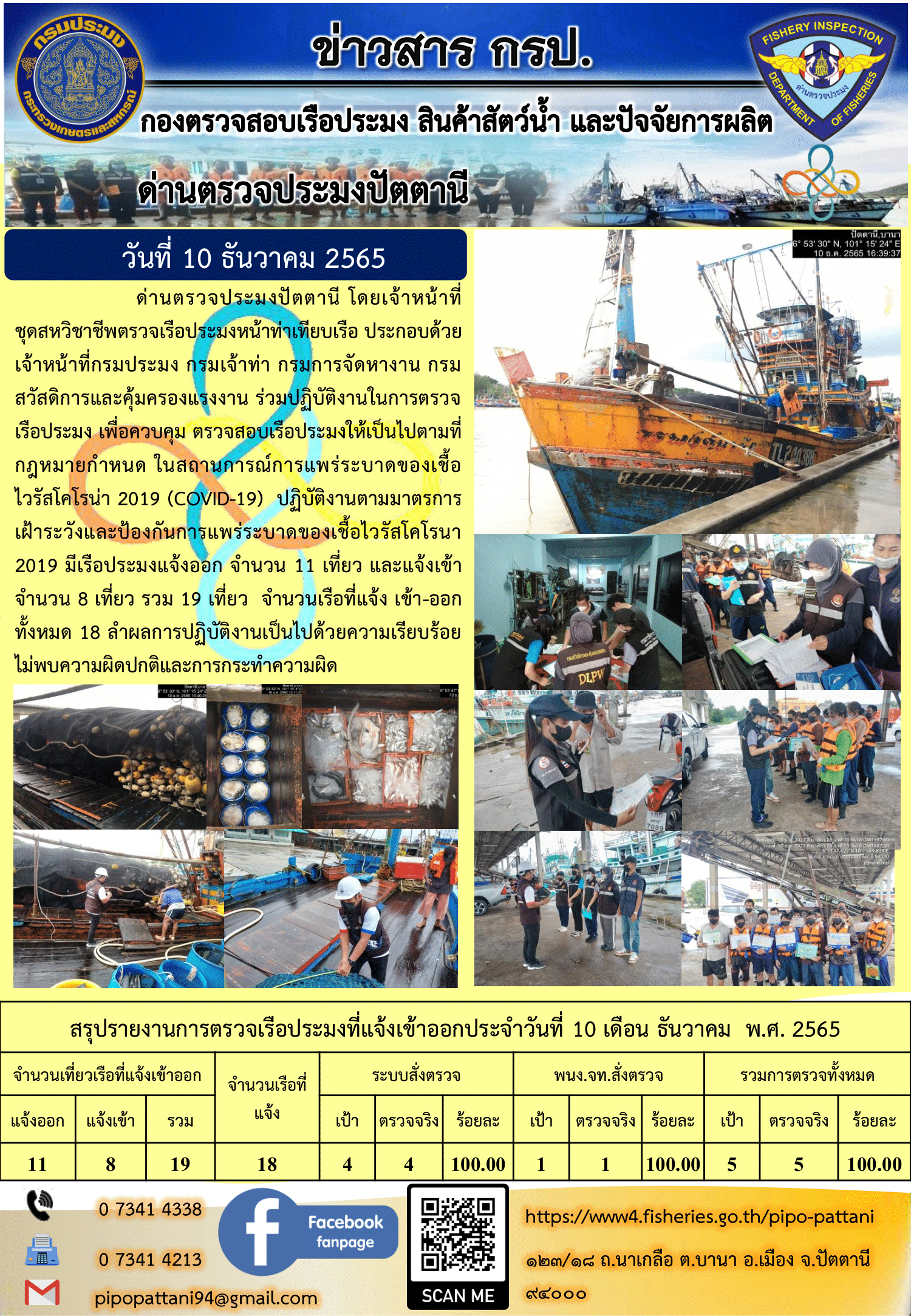 ข่าวสารการปฏิบัติงาน ด่านตรวจประมงปัตตานี 10 ธ.ค. 65..คลิก