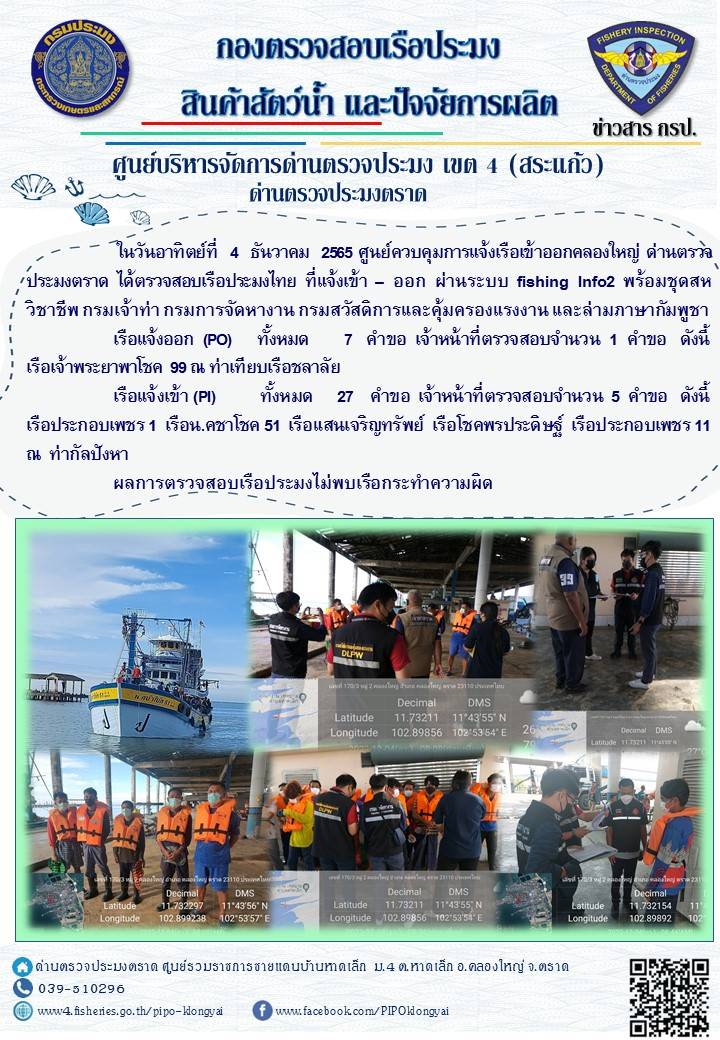 ผลการปฏิบัติงานประจำวันที่ 4 ธันวาคม 2565..คลิก