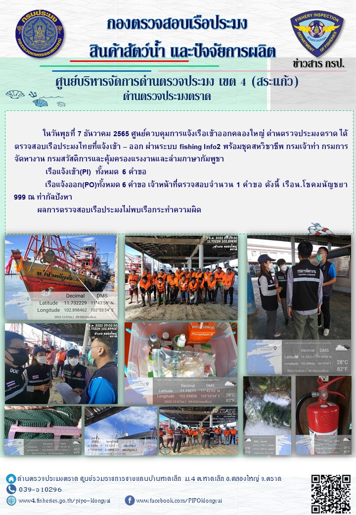 ผลการปฏิบัติงานประจำวันที่ 7 ธันวาคม 2565..คลิก