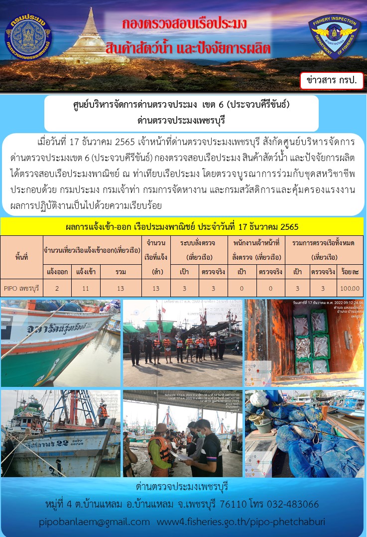 ตรวจสอบเรือประมงพาณิชย์ ณ ท่าเทียบเรือประมง..คลิก