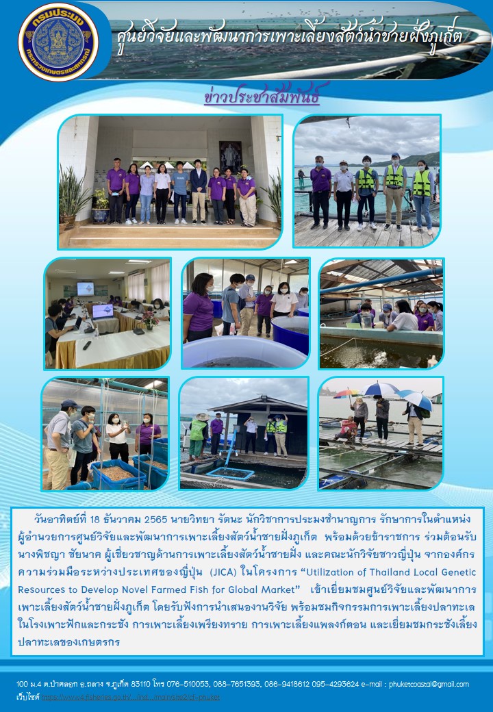 ร่วมต้อนรับ  นางพิชญา ชัยนาค ผู้เชี่ยวชาญด้านการเพาะเลี้ยงสัตว์น้ำชายฝั่ง และคณะนักวิจัยชาวญี่ปุ่น..คลิก
