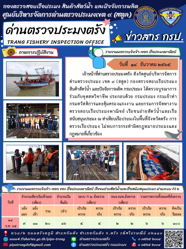 ประชาสัมพันธ์การปฏิบัติงานด่านตรวจประมงตรัง..คลิก