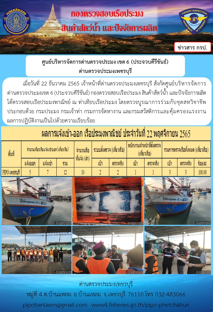 ตรวจสอบเรือประมงพาณิชย์ ณ ท่าเทียบเรือประมง..คลิก