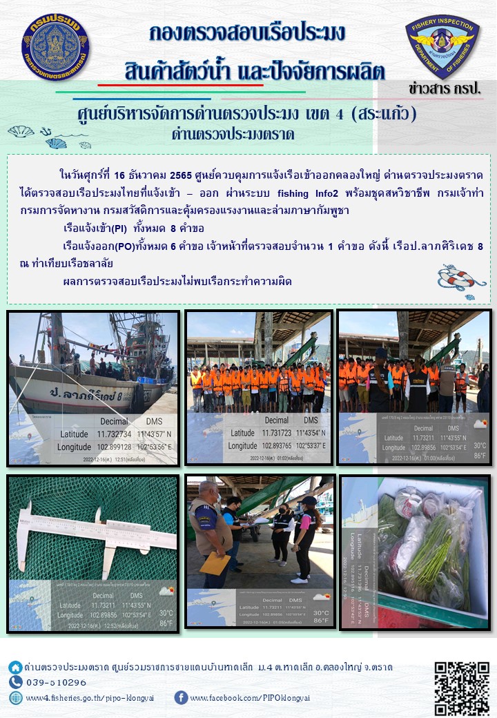 ผลการปฏิบัติงานประจำวันที่ 16 ธันวาคม 2565..คลิก