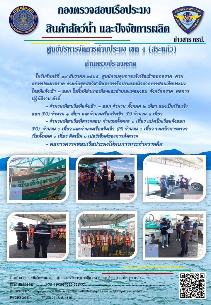 ผลการปฏิบัติงานประจำวันที่ 19 ธันวาคม 2565..คลิก