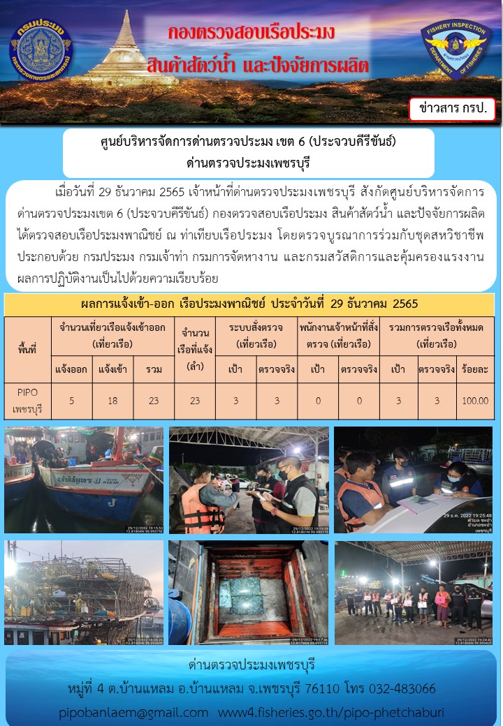 ตรวจสอบเรือประมงพาณิชย์ ณ ท่าเทียบเรือประมง..คลิก