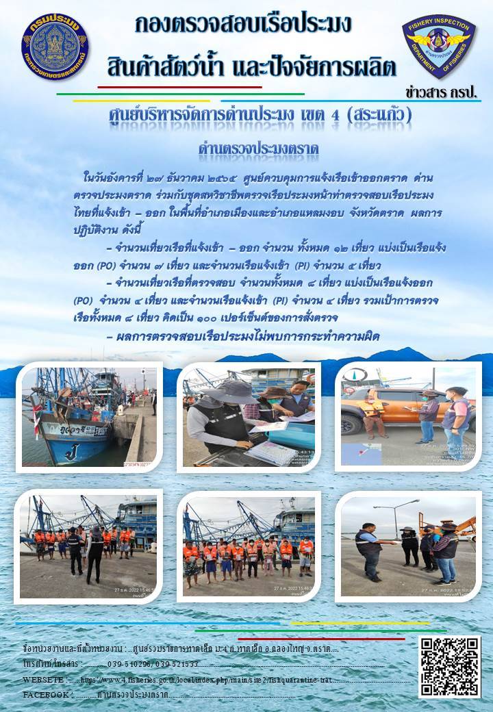 ผลการปฏิบัติงานประจำวันที่ 27 ธันวาคม 2565..คลิก