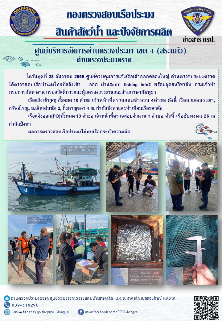 ผลการปฏิบัติงานประจำวันที่ 28 ธันวาคม 2565..คลิก