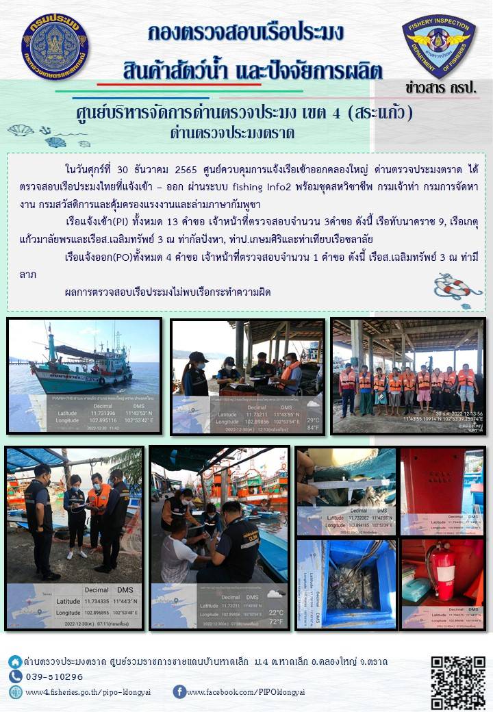 ผลการปฏิบัติงานประจำวันที่ 30 ธันวาคม 2565..คลิก