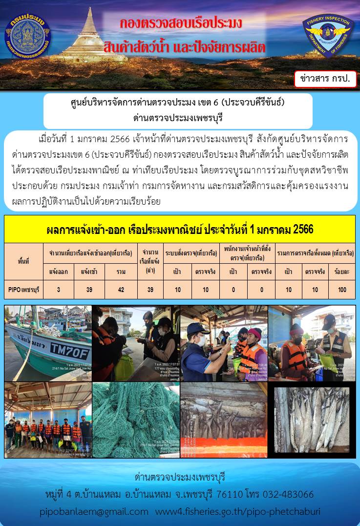 ตรวจสอบเรือประมงพาณิชย์ ณ ท่าเทียบเรือประมง..คลิก
