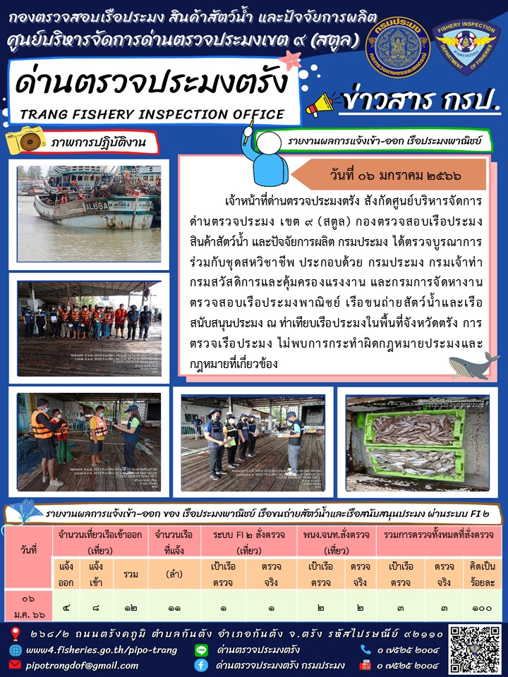 ประชาสัมพันธ์การปฏิบัติงานด่านตรวจประมงตรัง..คลิก