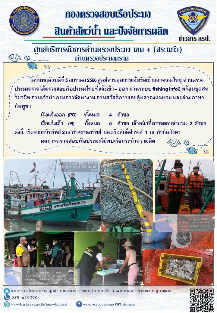 ผลการปฏิบัติงานประจำวันที่ 5 มกราคม 2566..คลิก