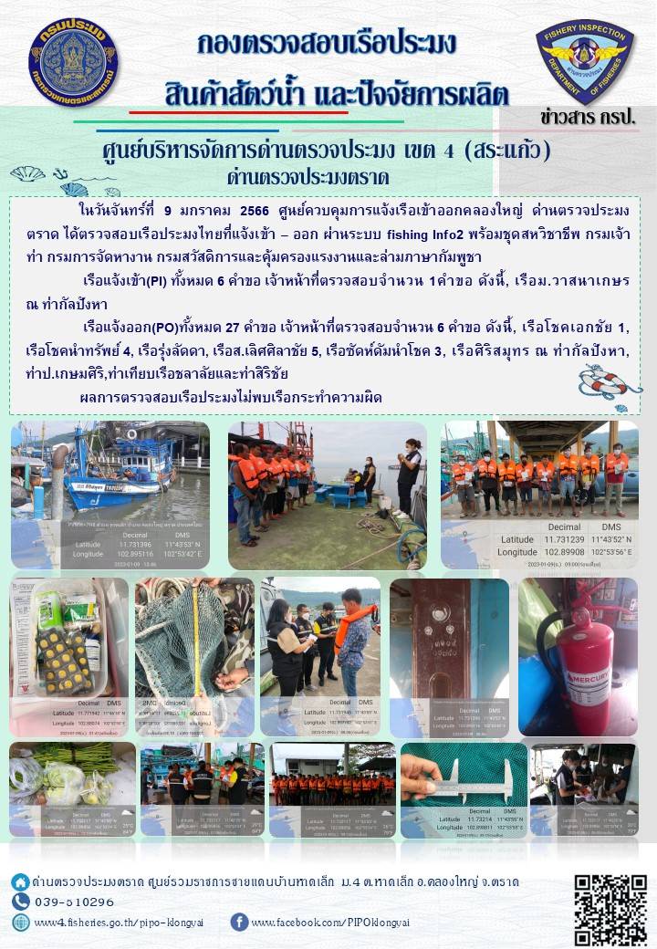 ผลการปฏิบัติงานประจำวันที่ 9 มกราคม 2566..คลิก