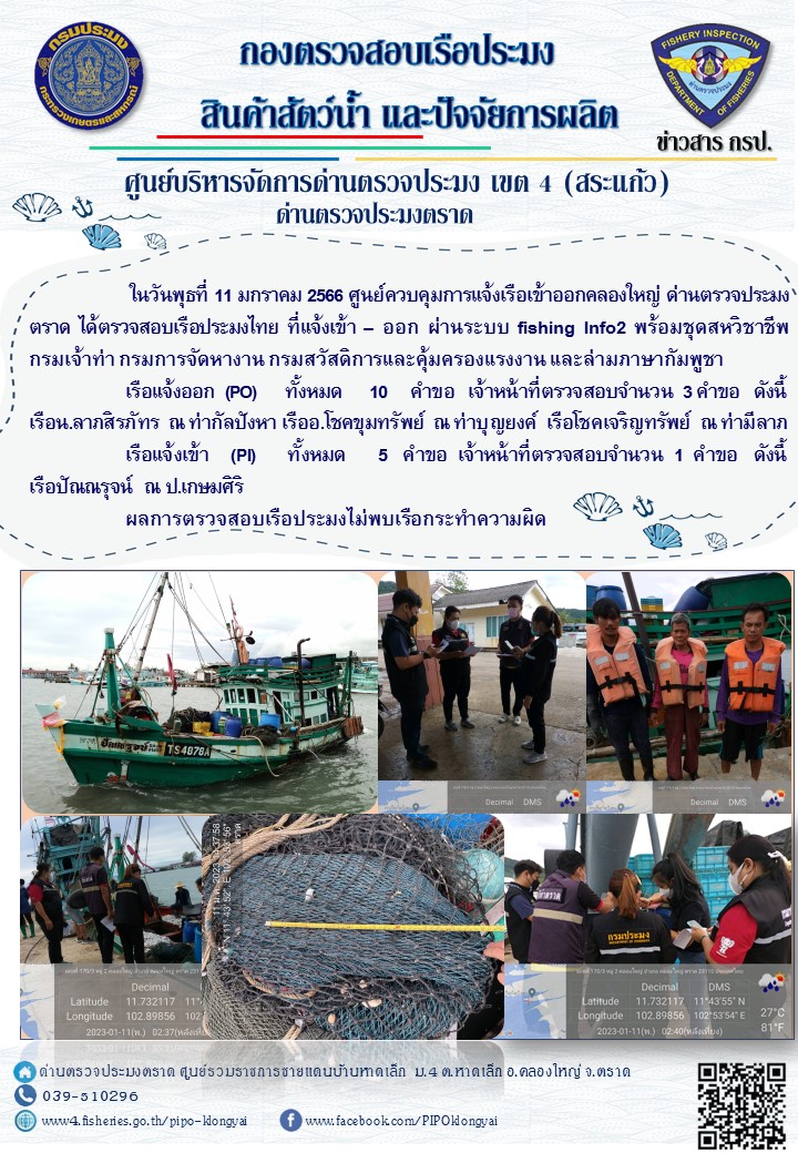 ผลการปฏิบัติงานประจำวันที่ 11 มกราคม 2566..คลิก